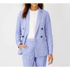 Ann Taylor The Double Breasted Blazer Chambray Blue Size 10